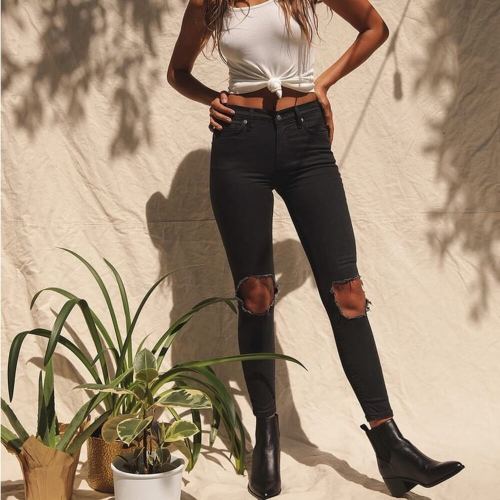 Free People Black Wash Busted Knee Skinny Ankle Jeans Size 26